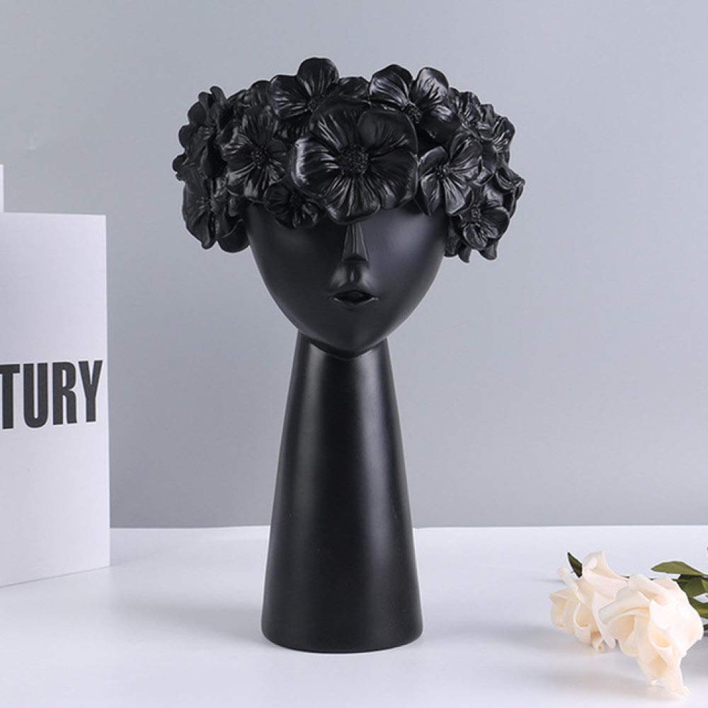 Vase en résine nordique noir : sculpture d'art et rangement chic