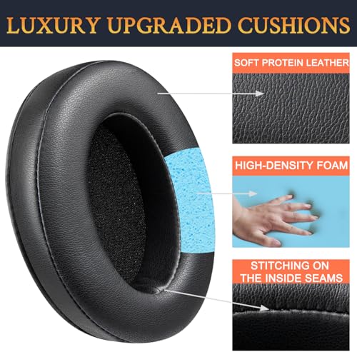 Image of SOULWIT Protein Leather Cushions for Audio-Technica ATH M50X /M40X, HyperX Cloud /Alpha, SteelSeries Arctis, Ear Pads for Sony MDR-1ABT /1RBT /1RNC /7506, Turtle Beach Stealth 420X /600 - Black
