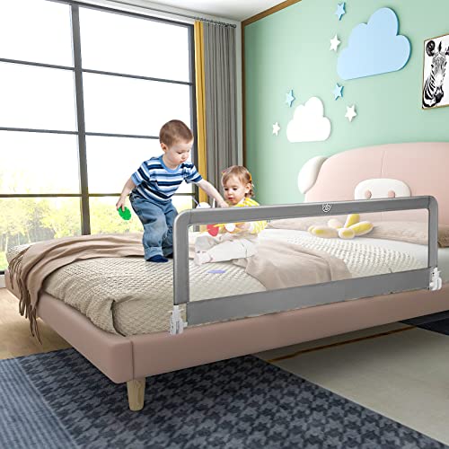 Baby Joy Bed Rails For Toddlers, 59‘’ Extra Long, Swing Down Bed Guard W/Safety Straps, Folding Baby Bedrail For Kids Twin, Double, Full Size Queen & King Mattress (Gray, 59-Inch) #TOP1