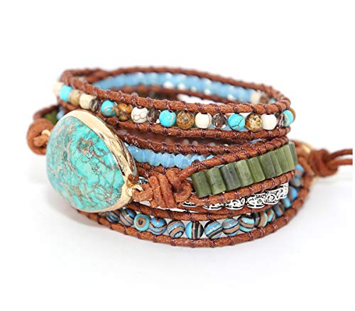 Image of Boho Wrap Bracelet for Women, Handmade Natural Imperial Jasper Multi-Layer Stone Beaded Bracelet, Bohemian Healing Crystal Stone Jewelry Gifts