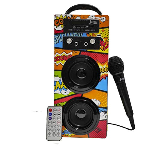 Biwond JoyBox Karaoke Altavoz 10W + Micrófono (Bluetooth TWS, Mando IR AUX, Radio FM, Tarjeta SD, USB, Pantalla LED) – Comic