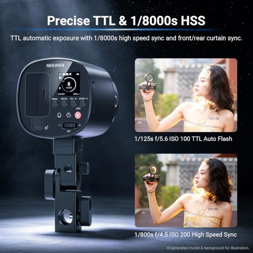 Image of NEEWER 120Ws 2.4G TTL Outdoor Strobe Flash, Compatible with Godox, 1 /8000s HSS Portable Studio Monolight with Modeling Light /3000mAh Battery /420 Flashes /1.5s Recycle for Photography Photoshoots, Q120