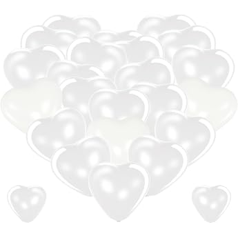 Premium Heart Balloons White Pack of 50 XL Size 30 cm Diameter Wedding Decoration Stag Night/Hen Party Decoration Just Married Decoration Suitable for Filling with Helium 100% Natural Latex