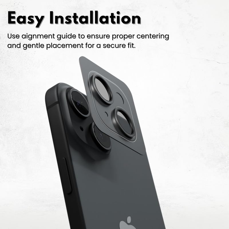 Image of CASEGEAR Clear Pro Camera Lens Protector Compatible with iPhone 15 & 15 Plus | HD Clarity | Scratch Resistant | Complete Coverage | Easy Installation | Tempered Glass | Black