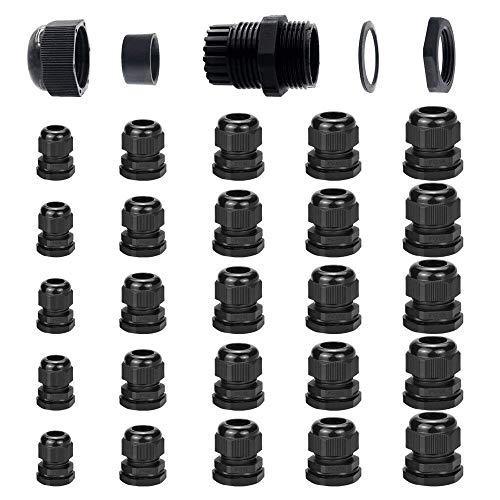 Preisvergleich Produktbild PERFETAELL 40 Stück Kabelverschraubung IP68 Wasserdichte Kabelsteckverbinder Schwarz Kabel Verschraubung PG7, PG9, PG11, PG13.5, PG16 Kunststoff Kabelanschlüsse Kabeldurchführung für Kabel