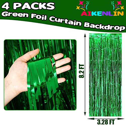 Image of 4 Pack 3.2Ft x 8.2Ft Green Foil Fringe Curtain Backdrop, Metallic Tinsel Foil Fringe Streamers Curtains Background for Photo Booth, Birthday, Wedding, St Patrick Day Party Decoration