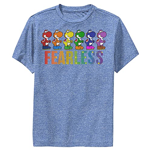 Nintendo Yoshi Fearless T-Shirt, Royal Blue Heather, Large Unisex-Bambino