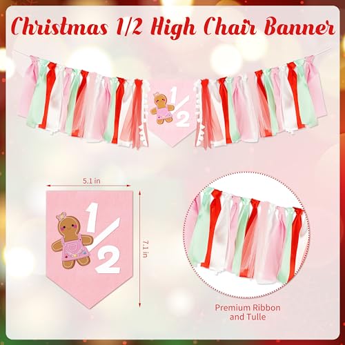Image of 1 /2 Birthday Christmas Half Birthday Decorations - Christmas It's My 1 /2 Bday Banner Glitter Cake Topper Tassel High Chair Banner & Cone Hat Halfway to One Boy Girl Party Supplies