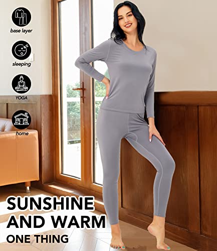 Image of JZCreater Women Thermal Underwear Set, Long Johns Base Layer Top & Bottom, Women Soft Pajama Set for Cold Weather