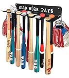 BIHOMIFI Baseball Softball Bat-Caddy Rack Hanger Organizer Equipment for Storage Hanging Bat Rack Baseball Wall Mount Fence Holds 14 Bats Metal Sports Hook Classic Carabiners Included Hard Work Pays