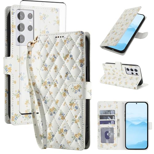 Coque Samsung S21 Ultra 5G portefeuille avec porte-cartes et protection écran verre trempé Asuwish