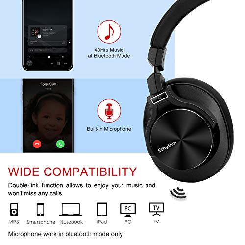 Cuffie Wireless Bluetooth 5.0 Cancellazione Attiva del Rumore,Srhythm NC75 Pro ANC Over Ear con CVC8.0 Microfono Stereo Hi-Fi,Carica Rapida, 40 ore di Lavoro,per iPhone/Android/PC/TV