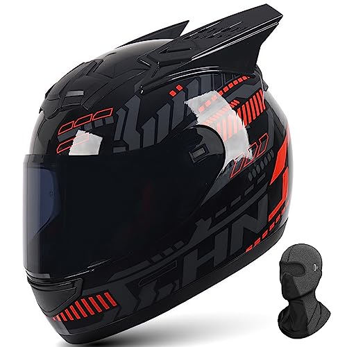 Casque De Moto Intégral pour Fille Et Femme Casque Intégré Cat Ear Casque Moto Approuvé ECE Casques Rabattables Quatre Saisons avec Pare-Soleil pour Motocross Cruiser