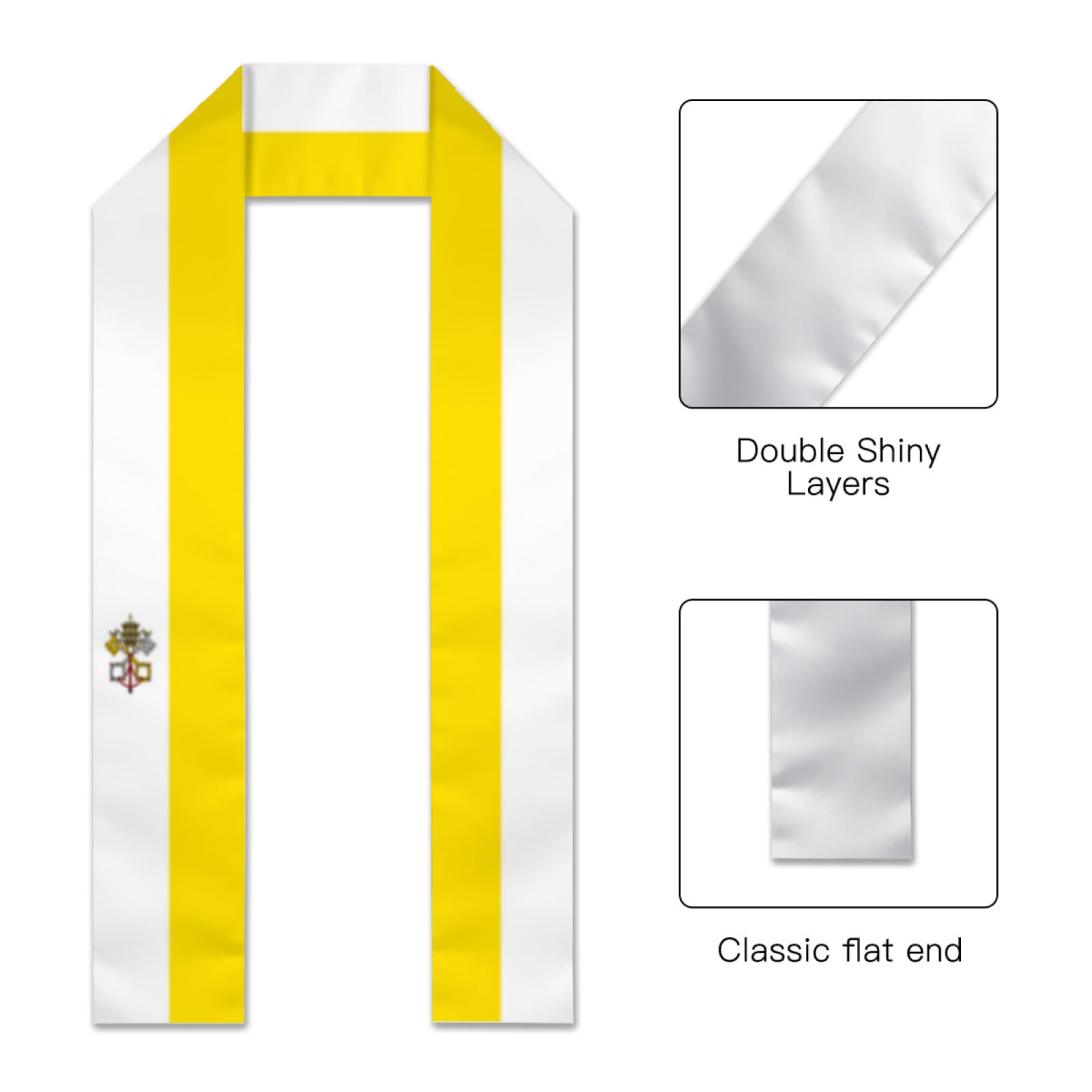 Vintage Vatican Flag Graduation Stole Sash Shawl for Men Women Thickened Scarf Flattenedfor International Students Teachers Study Aboard Graduate Gift 72 inches Unisex