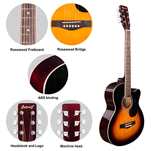 Image of JUAREZ Arpeggio 39 Inch Acoustic Guitar Kit, JRA39SR-3TS Spruce Top, Rosewood Fretboard & Bridge, Truss Rod, Chrome Die Cast Machine Tuners, Sunburst
