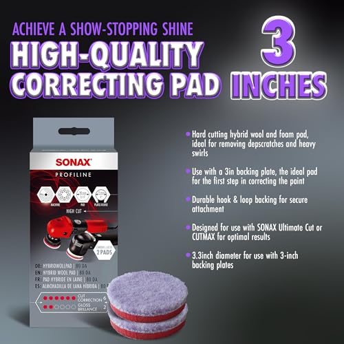 SONAX HybridWollPad 80 DA (2 pieces) polishing disc for small polishing machines for removing deep scratches and matting, item no. 04940410