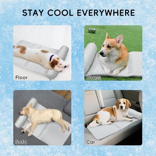GeerDuo Pet Cooling Mat for Cats & Small Dogs, Self-Cooling Fabric with Supportive Pillow, Non-Gel Leak-Proof Washable, Indoor Outdoor Use - Thumbnail 3