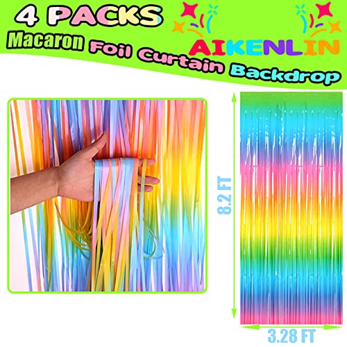 Image of 4 Pack 3.2Ft x 8.2Ft Rainbow Foil Fringe Curtain Backdrop, Colorful Metallic Tinsel Foil Fringe Streamers Curtains Background for Photo Booth, Birthday, Wedding, Easter Party Decoration