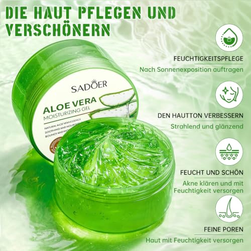 Aloe Vera Gel 300 ml, Natural Moisturising Cream for Sunburn Repair – Ansicht 2
