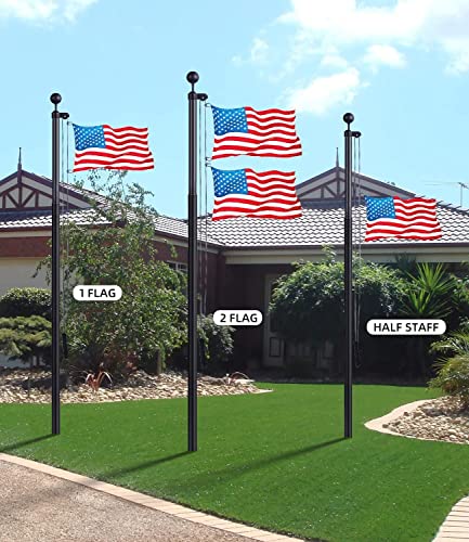 Seeksee 25 Ft Sectional Flag Pole Kit, Heavy Duty Residential Flagpole, Outdoor Inground Thicken Adjustable Height Aluminum Flagpole With Golden Ball Top, 3X5 Usa Flag (25Ft, Black) #TOP6