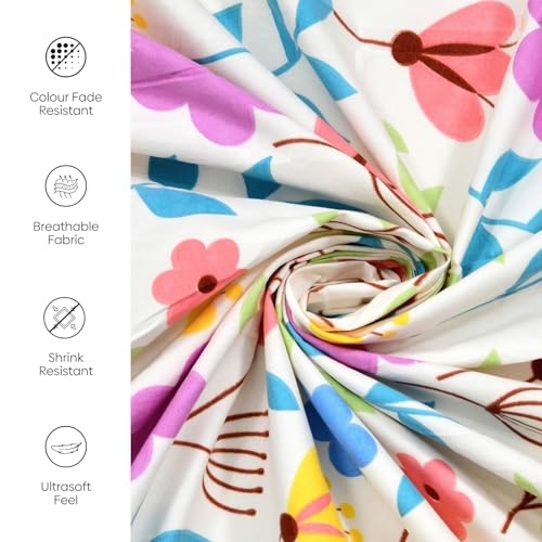 Image of Rivermoor 200 TC Ultrasoft Bedsheet for Double Bed | Queen Size Bed Sheet with 2 Pillow Covers | White & Pink Floral | 88 x 96 Inches | Breathable & Hypoallergenic