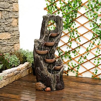 6-Tier Floor Cascading Water Fountain 43.3''H Tree Trunk Waterfall Fountain