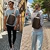TIDING Leather Sling Chest Bag for Men Crossbody Shoulder Bags Anti Theft Small Backpack for Travel Work Daily Use, Brown #1