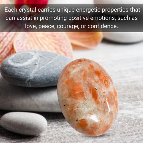 Image of Amazing Gemstone Sunstone Crystals and Healing Stones - Large Palm Stone Crystals Piedra - Crystal for Good Luck, Positive Energy, Meditation - Unique Stocking Stuffers and Birthday Gifts for Women