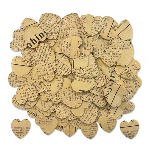 NZUCPZ 1200Pcs Book Confetti Page Heart Vintage Newspaper Pages Table Decorations for Wedding Bridal Shower Book Themed Party Birthday Event Centerpieces Khaki Decor 1 Inch