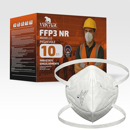 VENTUX SAFETY EQUIPMENT 10 pz Mascherine FFP3 NR | Filtrazione ≥99% | Senza...