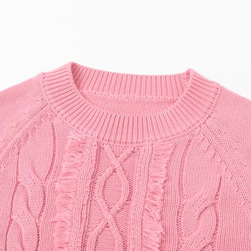 Image of Curipeer Girls Pullover Sweaters, Lace-up Long Sleeve Crewneck | Soft Warm Classic Cable Knit, Winter Fall Spring Daily Wear, Little Kids Tween Girl