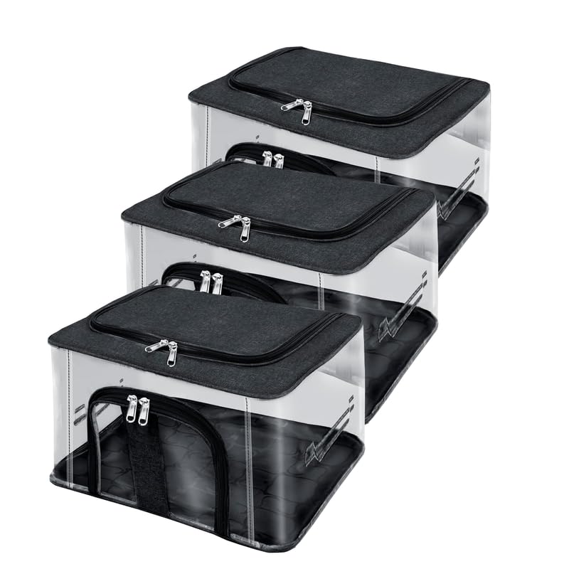 Image of Shibui Storage Bags With Cover And Double Zipper Closure For Clothing Protector Wardrobe Organiser.Black(Pack of 3)