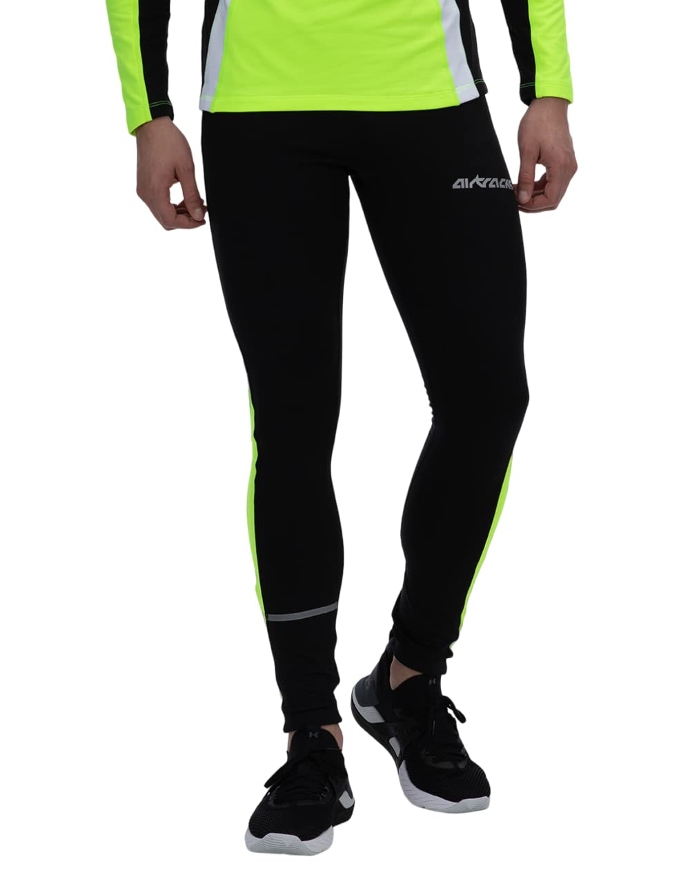 Airtracks Herren Winter Funktions Laufhose Lang - Thermo Running Tight - Lauftight - Warm - Atmungsaktiv - Reflektoren