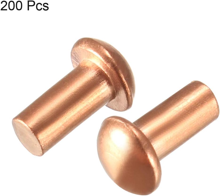 sourcing map 200 Pcs 3/32inch X 13/64inch Round Head Copper Rivets Fasteners, 3/32" x 13/64" - Image 4