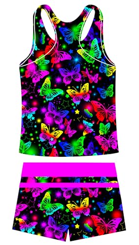 Image of UNIFACO Girls Swimsuits Two Piece Tankini Bathing Suits Boyshort Summer Beach Rash Guard Swimwear for 4-13T