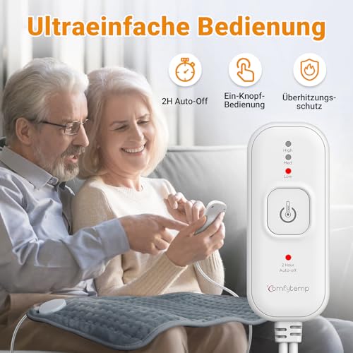 Comfytemp Heizkissen mit Abschaltautomatik Ultraweich Elektrisches Wärmekissen mit Sicherheitssystem für Rücken Bauch Nacken Schulter Heizdecke (30x60cm) Geschenke für Mütter, Frauen, Mama, Papa