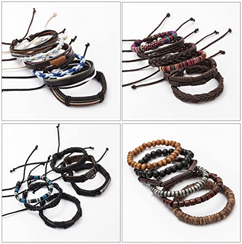 Firazio 27Pcs Braided Leather Bracelets For Men Women Wrap Wood Beads Cuff Bracelet Hemp Cords Ethnic Tribal Handmade Wrap Wristband Bracelets Set Adjustable #TOP6