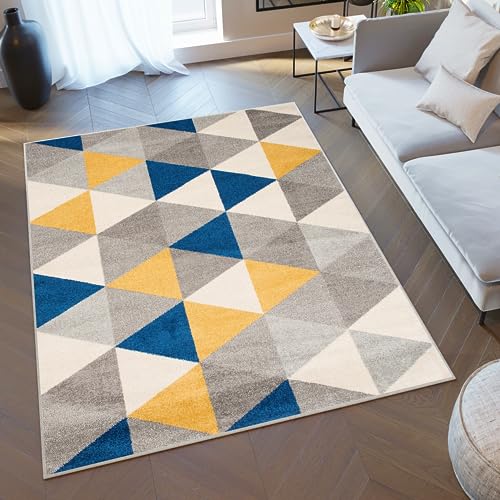 TAPISO Lazur Alfombra de Pelo Corto Resistente Diseño Moderno Gris Crema Azul Marino Amarillo Alfombra de Dormitorio Habitación Infantil Juvenil Salón Oeko-Tex 240 x 330 cm