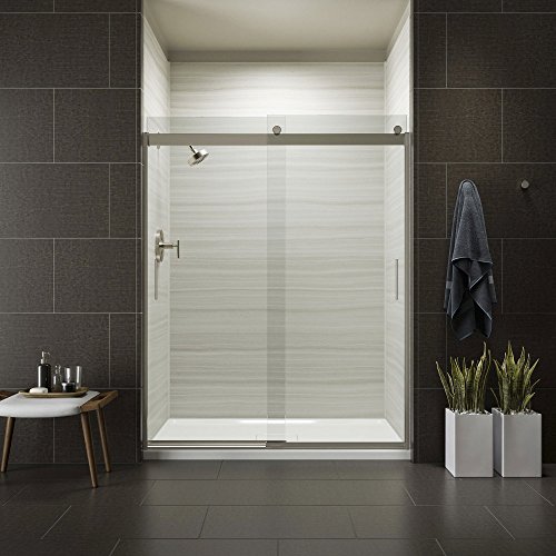 Kohler Levity® Sliding Shower Door, 74-In H X 56-5/8 - 59-5/8-In W, With 1/4-In Thick Crystal Clear Glass With Vertical Blade Handles, Matte Nickel #TOP7