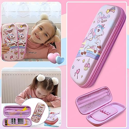 Image of FunBlast Canvas Multipurpose Zipper Pencil Case,Unicorn Pencil Pouch For Girls,Pen & Pencil Pouch Bag Case For School Supplies For Kids,Stationery Organizer,Return Gift For Kids (Pink)