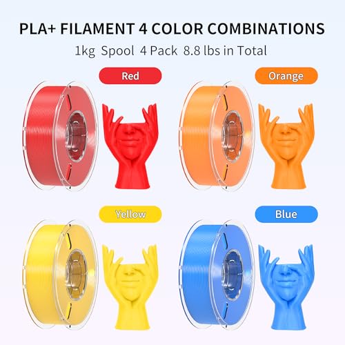 Image of RAMBERY PLA+ 3D Printer Filament Bundle 4KG, Toughness Upgraded 1.75MM 3D Printing Filament Fit Most FDM Printers，Red /Orange /Yellow /Blue，1KG X 4 Spools