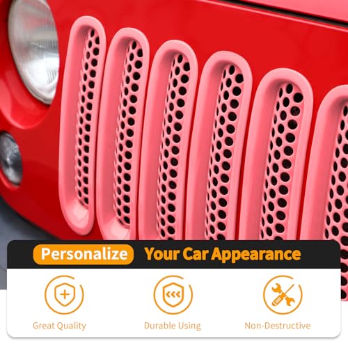 Image of Hoolcar Front Grill Mesh Inserts Clip-in Honeycomb Grille Guard Cover Fit for Jeep Wrangler JK JKU 2007-2017, Exterior Accessories, Pink