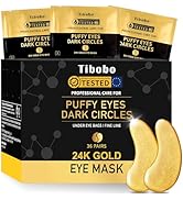 Tibobo 24K gouden oogpads, 36 paar gel-oogpatches, oogpads tegen donkere kringen met hyaluron en col...
