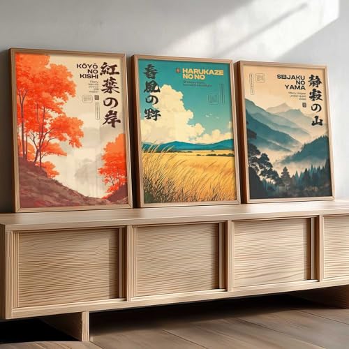 Image of kotart Japan City View Wall Framed Posters | Japanese City View Aesthetic Framed Poster for Living Room Bedroom Gaming Room Studio Wall Decor Set Of 3 (14x20 Inch)