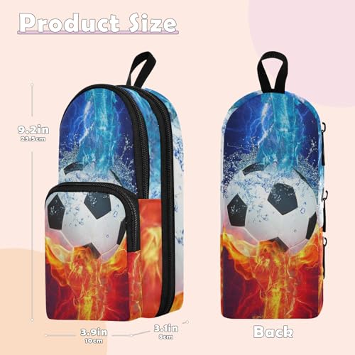 Image of ZAZYXTJ Soccer Standing Large Capacity Pencil Case 3 Compartment Pen Pouch Storage Makeup Bag for School Office Teen Girl Boy Men Women