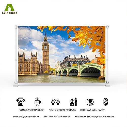 Aoihrraan 2,7x1,8m Big Ben Backdrop London Bridge Maple Leaves European Building Autumn Scenery Photography Background Outdoor Wedding Travel Shoots Children Adults Lover Portrait Photo Studio Props - Image 2