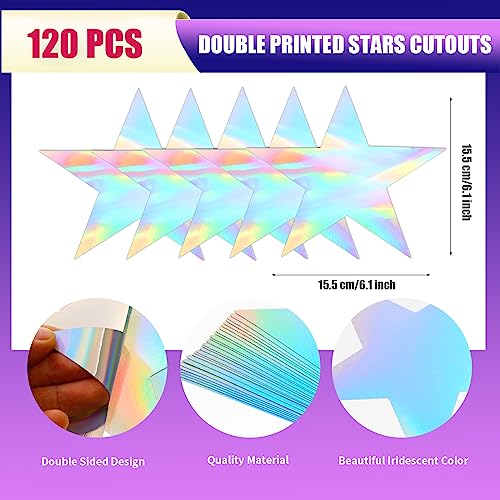 Image of 120 Pieces Iridescent Stars Cutouts Double Printed Star Cutout Aluminum Foil Paper Star Confetti Cutouts 6 Inch Large Glitter Stars Decoration for Bulletin Board Wedding Holographic Party Supplies