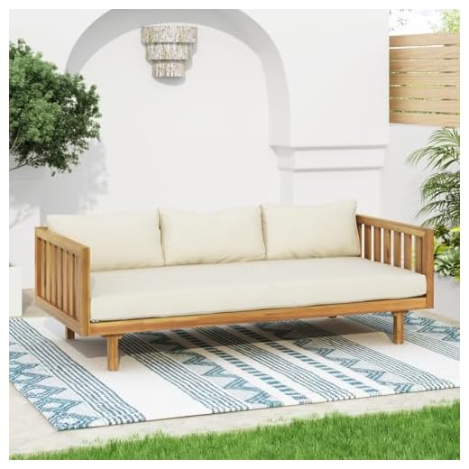 Merax Outdoor Acacia Wood Daybed, 3 Seater Day Bed Couch Sofa with Water Resistant Cushions for Patio Backyard, Garden Furniture, Beige