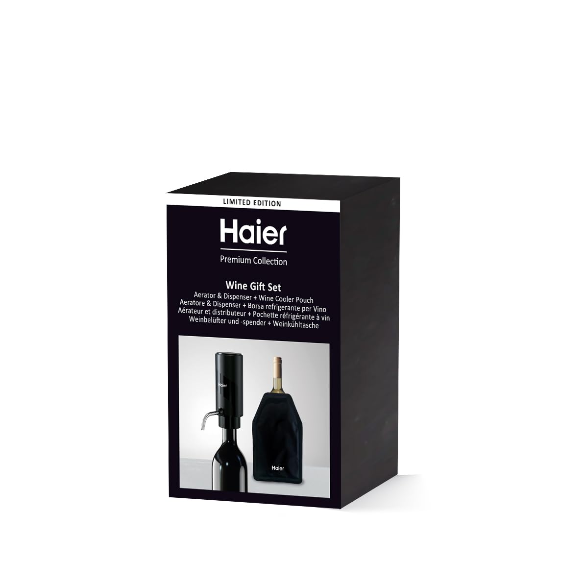 Haier Set Regalo Vino Edizione Limitata - Aeratore Dosatore Elettrico 2-in-1 con Borsa Refrigerante | Gift Box Premium