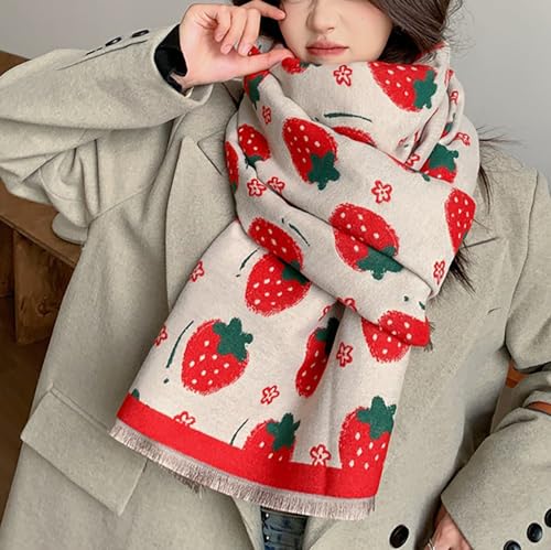 CORIRESHA Women's Cute Strawberry Scarf Cashmere Feel Winter Warm Long Chunky Scarves3